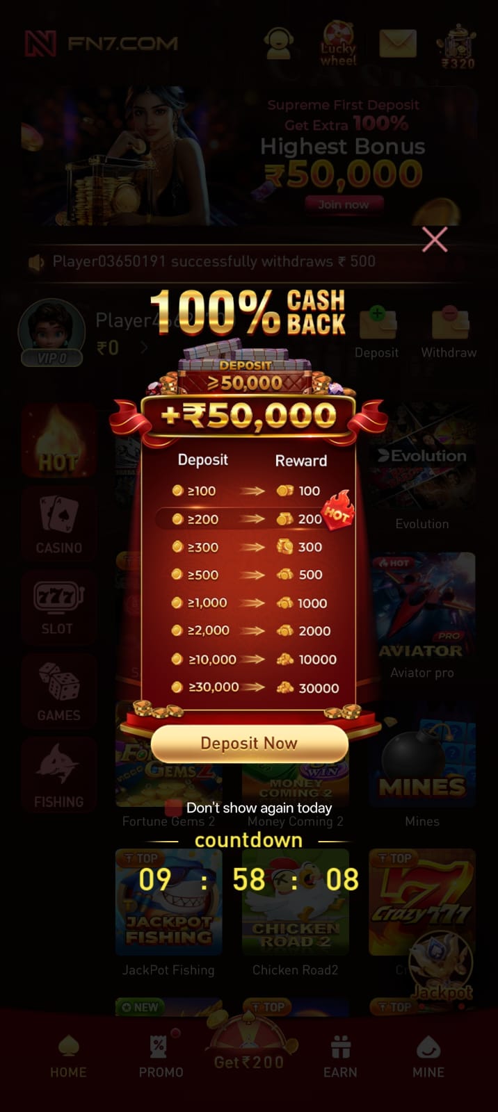 FN7 Game mobile app, play online games, earn money instantly, latest APK